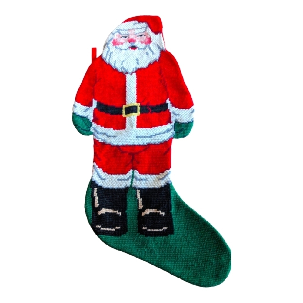 NEW VTG Unbranded Needlepoint Santa Stocking